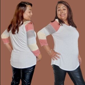 24/7 Maurices Colorblock Long Sleeve Tee - White, Pink, Gray